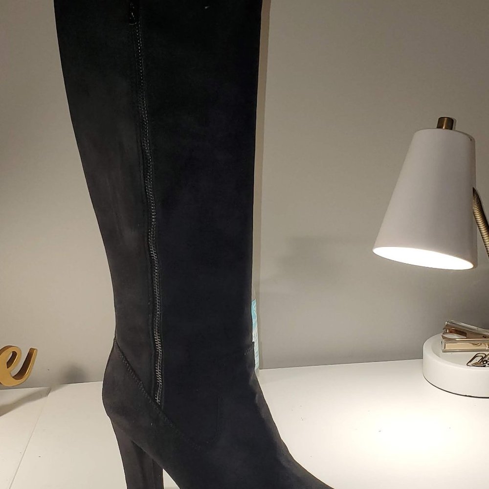 ANNE KLEIN AKELEK SUEDE TALL BOOTS BLK - 10M